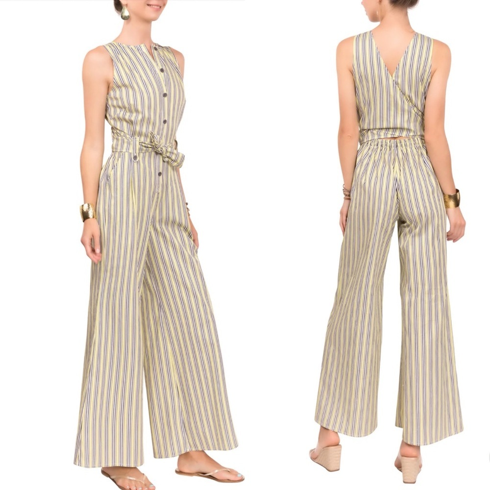 EVERYDAY RITUAL Sun and Sea Tori Jumper Beachy Boho Jumpsuit in Seagrass Stripe